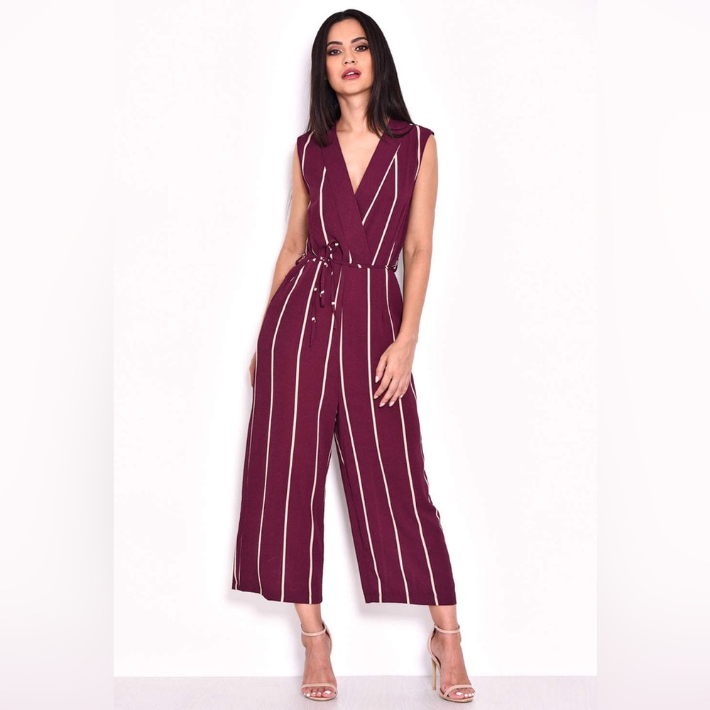 Plum Striped Culotte Jumpsuit (S)